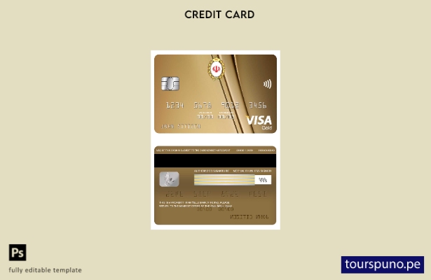 listo para imprimir plantilla de tarjeta visa dorada de Irán Melli Bank